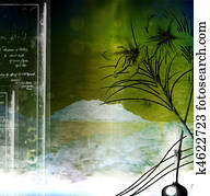 A collage using botanical and?architectural?elements to construct a?balanced composition. A collage using botanical and?architectural?elements to construct a?balanced composition.