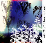 A collage using botanical and?architectural?elements to construct a?balanced composition. A collage using botanical and?architectural?elements to construct a?balanced composition.
