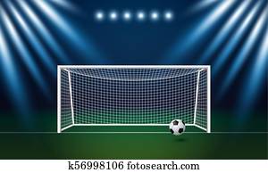 fussballtor, und, football, mit, scheinwerfer, hintergrund, in, stadion, vektor, abbildung fussballtor, und, football, mit, scheinwerfer, hintergrund, in, stadion, vektor, abbildung