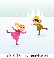 Ice skating Little boy and girl Ice skating Little boy and girl