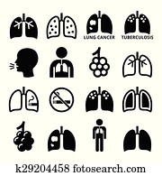 Lungs, lung disease icons set