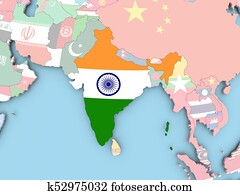 Map of India with flag on globe Map of India with flag on globe