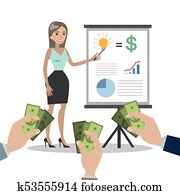 mulher negócio, vender, idea.