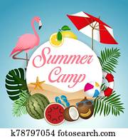 Summer Camp and circle banner with symbols Summer Camp and circle banner with symbols
