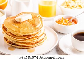 Delicious homemade breakfast with pancakes. Delicious homemade breakfast with pancakes.