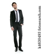 Fashion full length elegant young black suit man