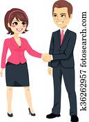 geschäftsmann, handgeben, geschäftsfrau