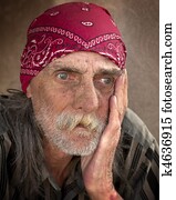 Pensive Portrait of Homeless Man Pensive Portrait of Homeless Man