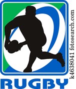 Rugby player passing ball facing front in silhouette Rugby player passing ball facing front in silhouette