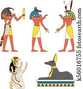 Set of ancient Egyptian gods images