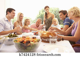 um, família, com, pais, crianças, e, avós, apreciar, um, piquenique