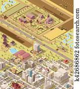 Vector isometric low poly farm and city Vector isometric low poly farm and city