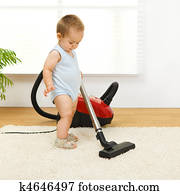 baby- junge, mit, staubsauger