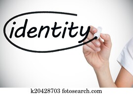 Businesswoman writing the word identity