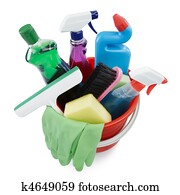 cleaning products in bucket