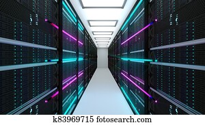 Modern server room interior in datacenter, web network and internet telecommunication technology, big data storage and cloud service concept, 3d render Modern server room interior in datacenter, web network and internet telecommunication technology, big data storage and cloud service concept, 3d render