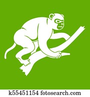 Monkey is climbing up on a tree icon green