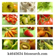 nutrição, colagem, de, alimento saudável