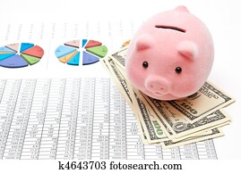 Piggy bank and charts Piggy bank and charts