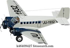 rysunek, retro, samolot