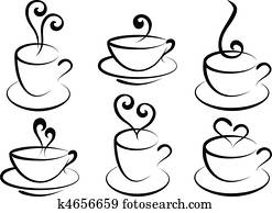 bohnenkaffee, und, tee, cups,, vektor bohnenkaffee, und, tee, cups,, vektor