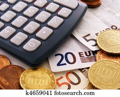 euro, geld, &, taschenrechner