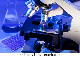 microscópio, e, equipamento científico, em, um, pesquise laboratório