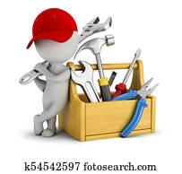 3d small people - repairman near the toolbox 3d small people - repairman near the toolbox