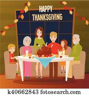 Thanksgiving family dinner Clipart | k7090082 | Fotosearch