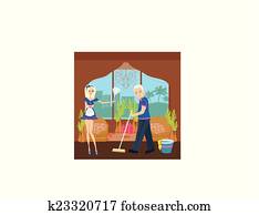 couple cleaning home couple cleaning home