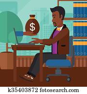 geschäftsmann, arbeitende, in, büro.