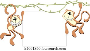 happy monkeys with blank board