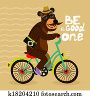 hipster, affiche, à, geek, ours