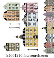 Old town houses Vector illustration Old town houses Vector illustration