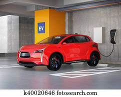 rot, elektrisch, suv, in, parkplatz