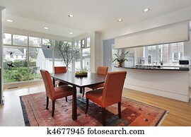 Dining room with wall of windows Dining room with wall of windows