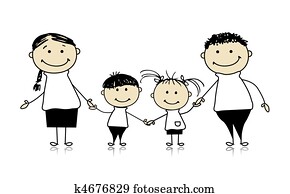 Happy family smiling together, drawing sketch Happy family smiling together, drawing sketch