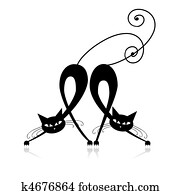 Two graceful black cats, silhouette for your design Two graceful black cats, silhouette for your design