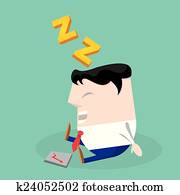 商人, 睡著, 在, 他的, 工作