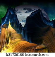 Alien Mountains with space background