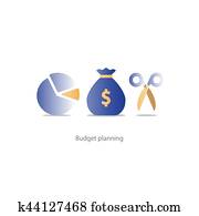 budget, schneiden, schere, finanziell, kenntnis, bleistift, und, lineal, geld, fonds, gebrauch