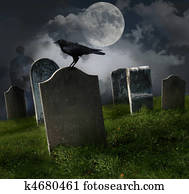 Cemetery with old gravestones and moon Cemetery with old gravestones and moon
