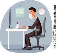Man Working in the Office Wearing Medical Face Mask