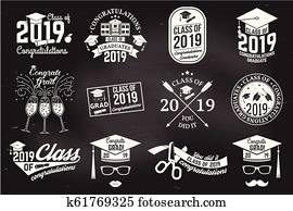 Vector Class of 2019 badge. Concept for shirt, print, seal, overlay or stamp, greeting, invitation card