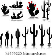 cacto, vetorial, silhuetas