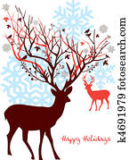 Christmas deer with tree, vector Christmas deer with tree, vector
