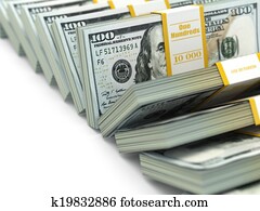 fila, de, paquetes, de, dólares., lotes, de, efectivo, dinero.