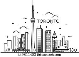 Linear banner of Toronto. Line art. Linear banner of Toronto. Line art.
