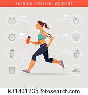 mujer que corre, jogging, -, infographic