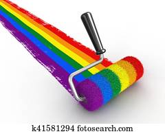 Paint roller with Gay pride flag. Image with clipping path Paint roller with Gay pride flag. Image with clipping path